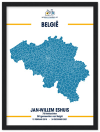 Unieke poster, kaart van België, inclusief lijst
